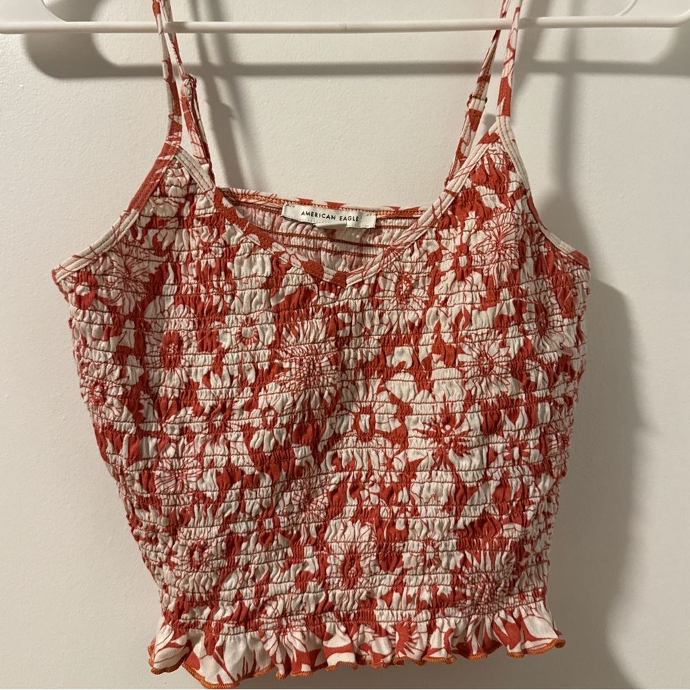American Eagle Outfitters Red and White Smocked Camisole